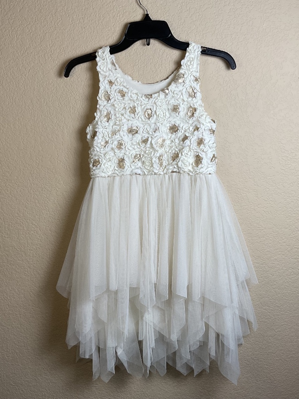 Justice Girls 12 Ivory Embellished Flower Layered Tulle Dress Summer Flower Girl